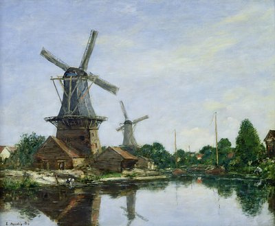 Niederländische Windmühlen, 1884 von Eugene Louis Boudin